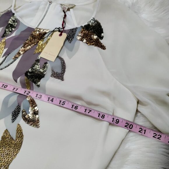 NWT Ted Baker Embellished Whimsy Weddingguest Above Knee Dress Cream Womens M - Picture 14 of 16